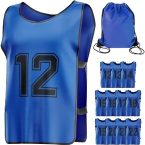 Machine Washable Sports Training Jerseys Bibs. Numbered Front and Back Pinnies for Game Play. Comfortable Polyester Vests