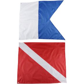 Seafard Dive Flags 2 Pack Scuba International Diver Flag (20x24inch) Polyester Alpha Flag Boat Marker Flag for Snorkeling, Diving, Underwater Activities
