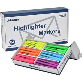 Madisi Highlighters, Chisel Tip, Assorted Colors, Bulk Pack, 84-Count
