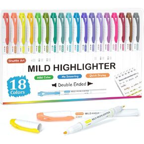 Shuttle Art Highlighters, 18 Colors Pastel Highlighter Pens Assorted Colors, Dual Tip Mild Color Highlighter Markers, Perfect for Teens, Kids and Adults Coloring, Underlining, Highlighting
