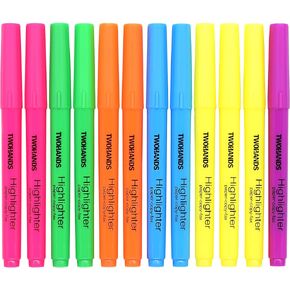 TWOHANDS Highlighters Assorted Colors,Chisel Tip Marker Pens,12-Count,21304