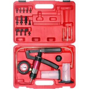 Hand Held Vacuum and Pressure Pump Brake Clutch Fluid Bleeder Tool Kit Oil Change Power Steering Fluid Bleeding Set with Pressure Gauge Jar Adapters for Auto Car Truck Motorcycle Use Black Case