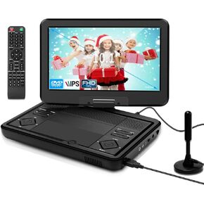 10.1" Portable TV/DVD Player - FHD IPS Swivel LED Screen, Digital Tuner/HDMI/USB/AV, Region-Free, Built-in Battery, High Volume Speakers - Perfect for Car/Travel