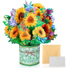 Get Well Soon Pop Up Cards, 3D Paper Flowers Bouquet Greeting Cards Sunflower Birthday Popup Cards Congratulations Gifts for Women Boss Best Friends Mother Parents Birthday Anniversary in Kuwait