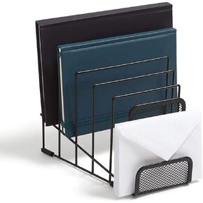 1InTheOffice Metal Incline Desktop File Sorter, Wire File Organizer, Multi Step File Organizer, Black Wire Mesh Step Sorter, Wire File Rack