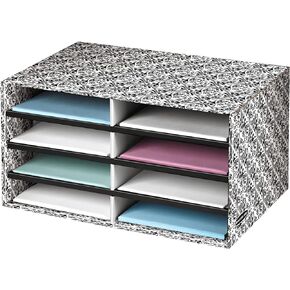 Bankers Box 3 Pack Decorative Eight Compartment Literature Sorter, Letter, Black/White Brocade Organizer
