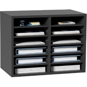 VEVOR Literature Organizers, 12 Compartments Office Mailbox with Adjustable Shelves，Wood Literature sorter 20.4x12x16.1 inches for Office, Home, Classroom, Mailrooms Organization, EPA Certified Black