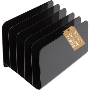 1InTheOffice Inclined File Organizer Desktop, Desk Organizer File Sorter, Plastic Incline Desktop File Sorter, 5 Compartments, Black