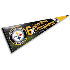 Pittsburgh Steelers 6 Time Bowl Champions Pennant Banner Flag