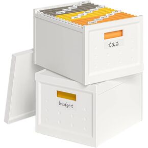 File Organizer File Box with Lid, Universal Hanging File Organizer Box, Letter/Legal Size File Folder Box, 2 Pack Plastic Office Document Filing Storage Bin