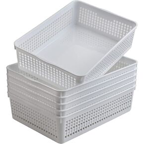 A4 Size Plastic Paper Storage Trays,Desktop File Organizer Baskets,6-Packs (White)