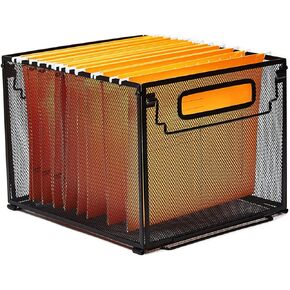 SETTFRFE Letter-size Hanging File Folder Organizer,Metal Filing Crate,File Basket for Hanging File,Black (Perforated metal plate)