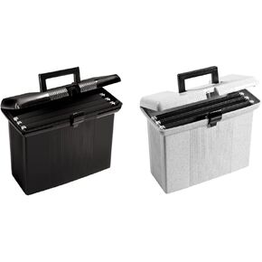 Pendaflex Portable File Box with File Rails, Hinged Lid with Double Latch Closure, Black, 3 Black Letter Size Hanging Folders Included (41732AMZ)