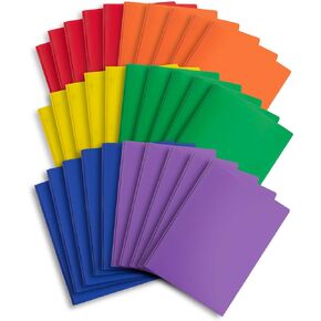 Blue Summit Supplies 30 Plastic Two Pocket Folders with Prongs, Assorted Color, Durable Poly 2 Pocket Folders with Clasps, Letter Size with Business Card Slot, Bulk 30 Pack