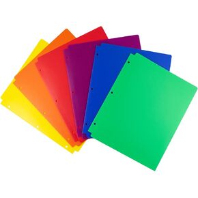 Dunwell Plastic 2-Pocket Folders for 3-Ring Binders, (6 Pack, Assorted Colors) 3 Hole Punched, Divider Folder for Notebook, Durable Poly, Fits 8.5x11 Sheets, Includes Labels