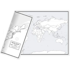 Educational Blank Outline Maps, 2-Sided World & US, 17" x 11", 50-Pack | Great Blank Map Worksheets for Classroom or Home Study | Laminated Answer Sheet Included | Map Packs are Perfect Desk Size