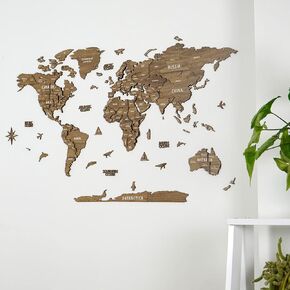 Multilayered 3D Wooden World Map, Travel Map with States and Capitals, Wall Decor For The New House, Gift For Travelers, Office Decor, Birthday Present, Living Room Decoration, Gift for Boys, Educational Activity for Children (2XL, Betül) in Kuwait