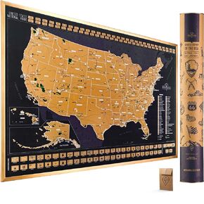 Scratch Off Map of The United States National Parks - 24x17 Scratch Off USA Map Poster with National Parks, Landmarks, Highest Peaks, and State Flags - USA