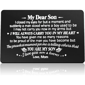 Son Gifts from Mom Engraved Wallet Insert Card for Son Christmas Birthday Gifts Inspirational Gifts for Son Graduation Gifts Wedding Day Gifts Encouragement Gifts for Son