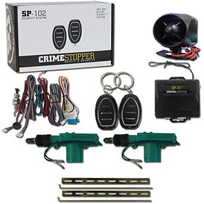 Crimestopper SP-102 نظام إنذار للسيارة أحادي الاتجاه مع 2 جهاز تحكم عن بعد ودخول بدون مفتاح + مشغل قفل الباب العالمي 2 سلك in Kuwait
