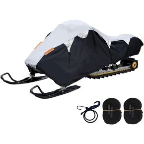 Trailerable Snowmobile Cover, Waterproof Snow Machine Sled Cover for Polaris, Ski Doo, Arctic Cat and Yamaha. All Weather Snowmobile Storage Cover Fits Up to 130''L