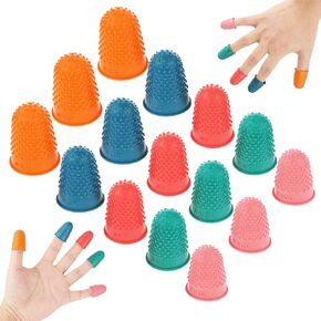 Rubber Fingers Tips, 15 Pieces Silicone Finger Protectors, Thimble Protectors Sleeve Tips Guard Fingertip Thumb Cots Pads for Hot Glue Embroidery Sewing Cutting Sorting Task Sport Colorful 5 Sizes