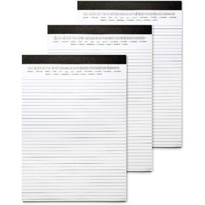 Mymazn Legal Pads 8.5 x 11 with Date on Top, Narrow Ruled, White Note Pads College Ruled Writing Tablets for Office, School, 50 Sheets, 3 Pack
