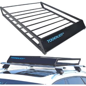 TOOENJOY Roof Rack Cargo Basket, 43’’x 35’’x 4.7’’, Anti-Rust Rooftop Cargo Carrier with Removable Wind Fairing, Universal Car Top Luggage Holder for Car, SUV and Truck, 150 lbs Capacity