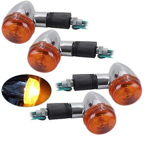 4PCS Motorcycle Turn Signals Amber Chrome Bullet Front Rear Turn Signal Blinker Indicator Light Replacement for Honda Harley Kawasaki Suzuki Yamaha Motorcycle Cruiser Bobber Chopper