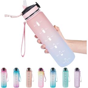 EYQ 32 oz Water Bottle with Time Marker, Carry Strap, Leak-Proof Tritan BPA-Free, Ensure You Drink Enough Water for Fitness, Gym, Camping, Outdoor Sports