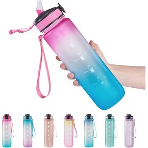 EYQ 32 oz Water Bottle with Time Marker, Carry Strap, Leak-Proof Tritan BPA-Free, Ensure You Drink Enough Water for Fitness, Gym, Camping, Outdoor Sports