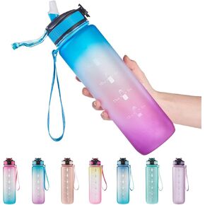 EYQ 32 oz Water Bottle with Time Marker, Carry Strap, Leak-Proof Tritan BPA-Free, Ensure You Drink Enough Water for Fitness, Gym, Camping, Outdoor Sports in Kuwait