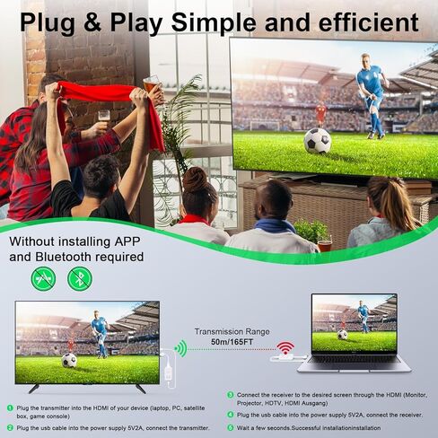 جهاز إرسال واستقبال KCEVE 4K HDMI 50M، موسع HDMI إلى HDMI لمشاهدة الأفلام والألعاب والبث المباشر، من أجهزة الكمبيوتر المحمولة وأجهزة الكمبيوتر الشخصية إلى جهاز عرض HDTV والتلفزيون للمسرح المنزلي أو الاستخدام المكتبي in Saudi Arabia