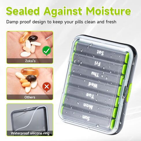 Zoksi Medicine Pill Organizer 2 Times a Day,Travel Am Pm Pill Box, Weekly Pill Case 7 Day,Portable Daily Pill Container for Fish Oil, Vitamin and Other Meds(Damp-Proof) in Kuwait