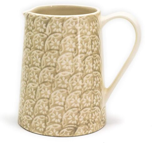 Euro Ceramica Chloe Collection Elegant 7.5" Decorative Ceramic Pitcher, 2LT, Floral Design, Beige in Kuwait