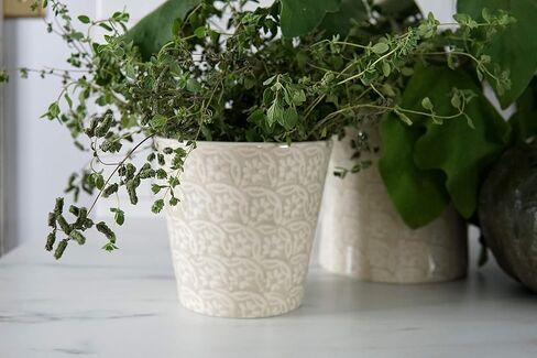 Euro Ceramica Chloe Collection Elegant 7.5" Decorative Ceramic Pitcher, 2LT, Floral Design, Beige in Kuwait