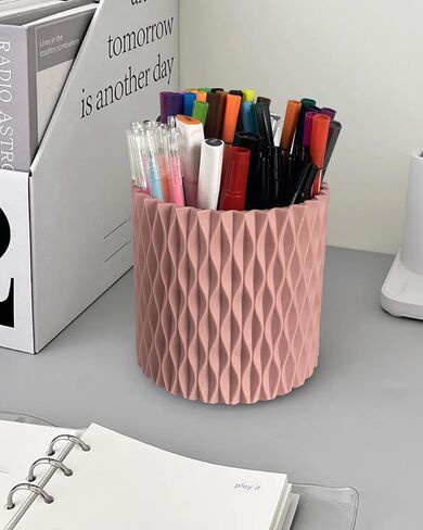 Rotating Pen Pencil Holder for Desk, 5 Slots Unique White Desk Pen Organizer Easthetic Desktop Supplies and Accessories for Women Girls, Pen Cup Pencil Caddy for Office Home Art Supply in Saudi Arabia