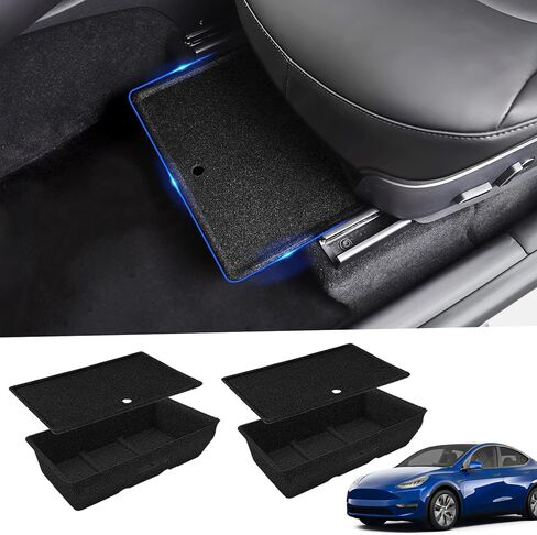 لملحقات Tesla Model Y 2023-2020 - 2 قطعة علبة صندوق تخزين تحت المقعد لـ Tesla Y، صندوق صندوق تخزين مخفي من اللباد in Saudi Arabia