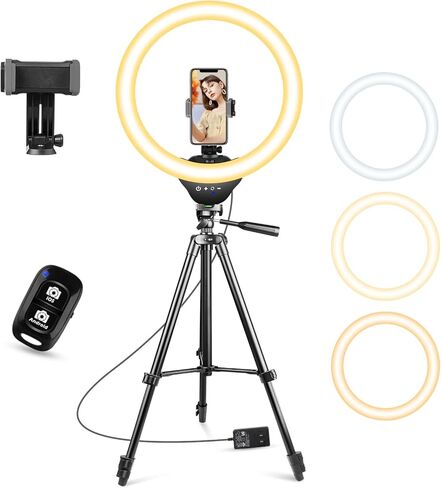 مصباح حلقة Torjim مقاس 14 بوصة مع حامل ثلاثي القوائم، ضوء حلقة سيلفي LED مع حامل وحامل هاتف، مثالي لـ TikTok/YouTube/التسجيل/التصوير الفوتوغرافي/المكياج، متوافق مع جميع الهواتف in Kuwait