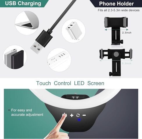 مصباح حلقة Torjim مقاس 14 بوصة مع حامل ثلاثي القوائم، ضوء حلقة سيلفي LED مع حامل وحامل هاتف، مثالي لـ TikTok/YouTube/التسجيل/التصوير الفوتوغرافي/المكياج، متوافق مع جميع الهواتف in Kuwait