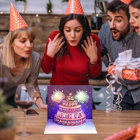 Firework Birthday Cards, Light and Music Happy Birthday Card with Blowable Birthday Cake, 3D Pop Up Birthday Gift Greeting Card for Women Men Kids Husband Wife Mom Dad Daughter in Kuwait