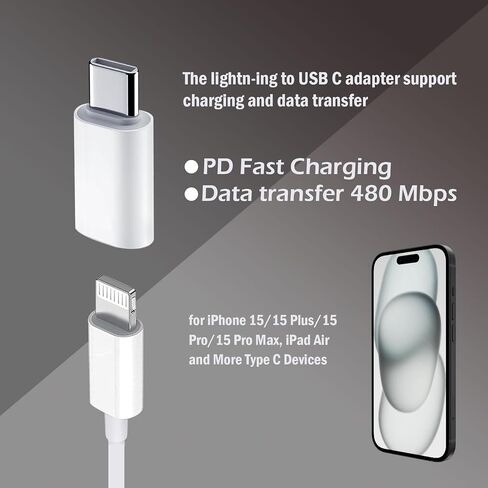 Fidioto for Lightning Female to USB C Male Adapter, for Lighting to USB C Adapter Charging for iPhone 15/15 Pro/15 Pro Max/15 Plus,iPad Air, Samsung, Support Data Transfer and Charging(2Pack) in Saudi Arabia