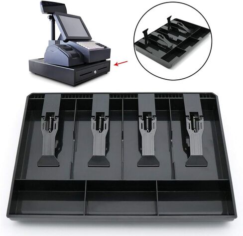 Xiaokeis Cash Drawer Tray, Cash Register Drawer Replacement, 4 Grids Cash Drawer Insert Tray Storage Case, Money Drawer with Clip, Cash Tray for Store Cash Money Coin(Black) in Saudi Arabia