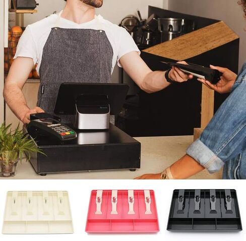 Xiaokeis Cash Drawer Tray, Cash Register Drawer Replacement, 4 Grids Cash Drawer Insert Tray Storage Case, Money Drawer with Clip, Cash Tray for Store Cash Money Coin(Black) in Saudi Arabia