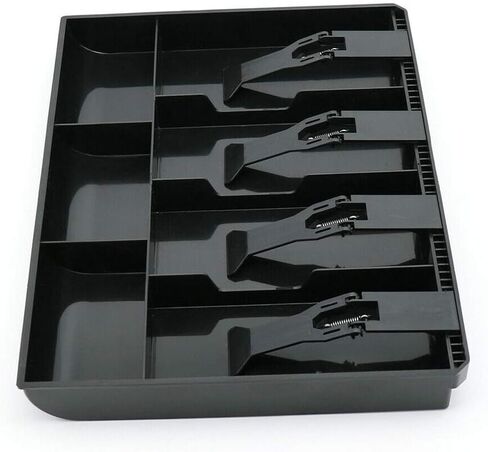 Xiaokeis Cash Drawer Tray, Cash Register Drawer Replacement, 4 Grids Cash Drawer Insert Tray Storage Case, Money Drawer with Clip, Cash Tray for Store Cash Money Coin(Black) in Saudi Arabia