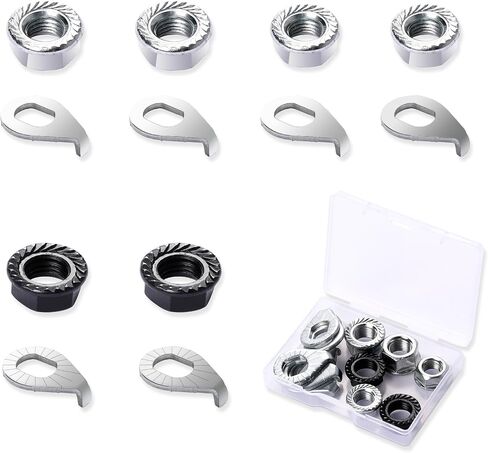 12 Pcs Bike Axle Nut Hub Safety Washer Kit M8 M9.5 M10 Steel Bicycle Hub Flanged Nuts Bike Wheel Retaining Parts Accessories for Front and Rear Wheel Mountain Road Bike in Saudi Arabia