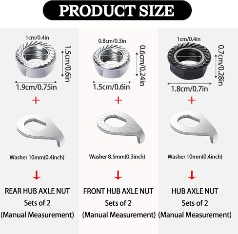 12 Pcs Bike Axle Nut Hub Safety Washer Kit M8 M9.5 M10 Steel Bicycle Hub Flanged Nuts Bike Wheel Retaining Parts Accessories for Front and Rear Wheel Mountain Road Bike in Saudi Arabia