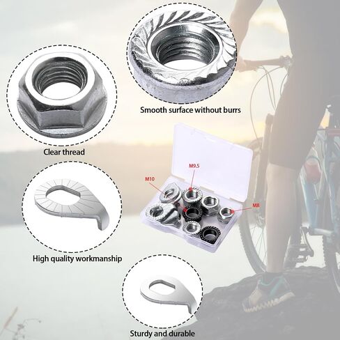 12 Pcs Bike Axle Nut Hub Safety Washer Kit M8 M9.5 M10 Steel Bicycle Hub Flanged Nuts Bike Wheel Retaining Parts Accessories for Front and Rear Wheel Mountain Road Bike in Saudi Arabia
