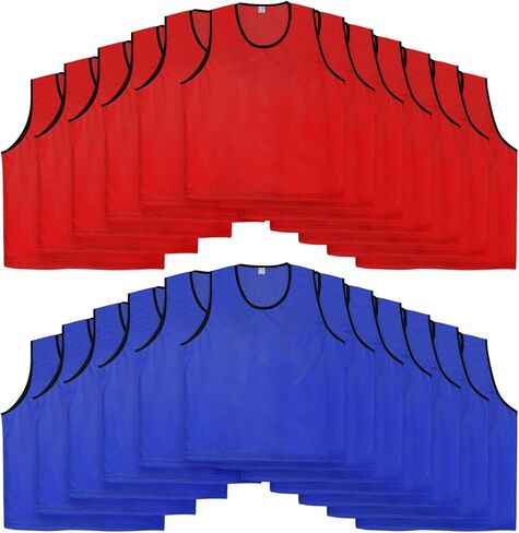 24 Pieces Nylon Mesh Pinnies Scrimmage Vests Team Jerseys Team Practice Vests for Children Youth Sports Soccer Basketball Football Adult, Blue and Red in Saudi Arabia