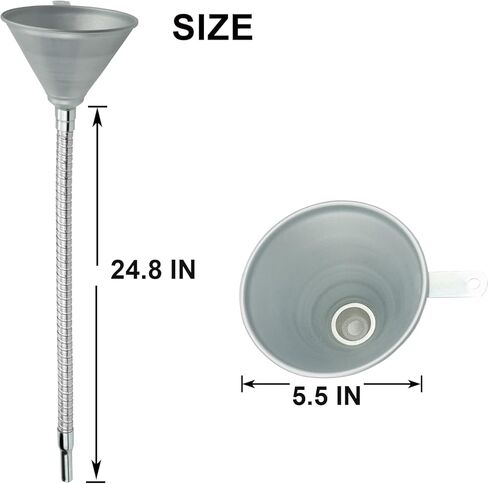 14.4" Steel Bendable Spout Funnel, Silver Galvanized Funnel with Steel Structure Flexible Hose and Screen, Ideal for Filling All Oils, Diesel, Gasoline and conveying Other Liquids in Kuwait